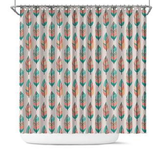 Colorful Feathers Minimalist Pattern Boho Tribal Home Living Shower Curtain - Seseable