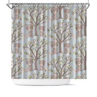 Couple Bear In Forest Boho Woodland Animal Paper Pattern Shower Curtain - Seseable