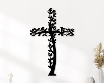 Cross Metal Wall Art, Tree and Birds Living Cross Hanging, Religious Home Accent, Jesus Metal Sign - Thegiftio UK