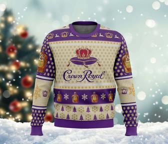 Crown Royal Peach Ugly Christmas Sweater, Whisky Logo Sweatshirt, Crown Royal Whisky All Over Print Sweater | Favorety