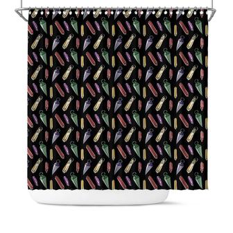 Crystal Pattern Black Background Boho Shower Curtain - Seseable