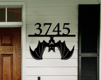 Custom Bat Address Sign, Personalized House Number Sign, Halloween Bat Decor, Unique Design Sign - Thegiftio UK
