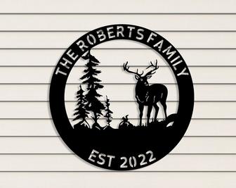 Custom Deer Sign, Metal Personalized Family Name Sign, Hunter Hunting, Deer Antler Decor - Thegiftio UK