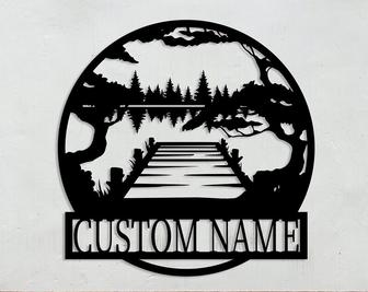 Custom Dock on Lake Metal Wall Art, Lake House Sign, Personalized Family Name Sign, Outdoor Decor - Thegiftio UK