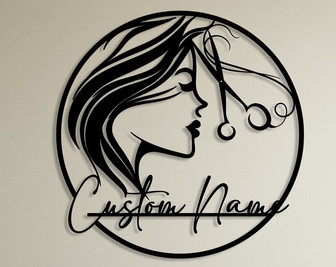 Custom Hair Dresser Metal Sign, Personalized Hair Stylist Name Sign, Woman Face Beauty Center Metal Wall Decor - Thegiftio UK