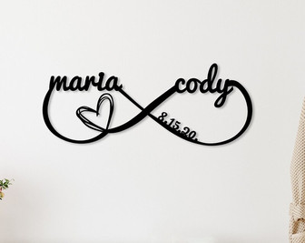 Custom Infinity Metal Wall Sign, Personalized Infinity Name Sign, Infinity Symbol with Heart Decor - Thegiftio