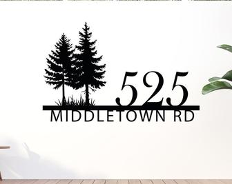Custom Metal Address Sign, Personalized Pine Tree Number Sign, Address Metal Sign With Street Name - Thegiftio UK