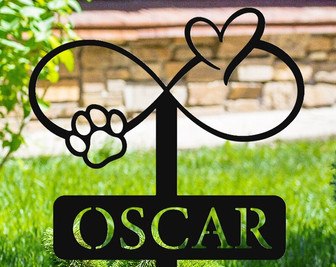 Custom Metal Dog Stake, Memorial Dog Stake, Infinity Dog Stake with Heart, Personalized Dog Memorial Yard Decor - Thegiftio