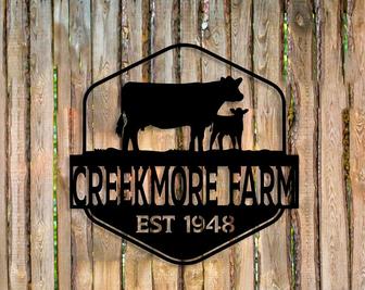 Custom Metal Farm Name Sign, Farmhouse Decor, Personalized Cow Sign, Outdoor Wall Decor - Thegiftio UK