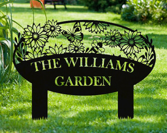 Custom Metal Garden Sign, Flower Sign with Stakes, Personalized Garden Decor, Outdoor Metal Sign - Thegiftio
