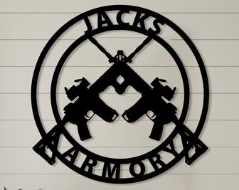 Custom Metal Gun Sign, Personalized Armory Name Sign, Mancave Decor, Rifle Wall Art, Punisher Sign - Thegiftio UK