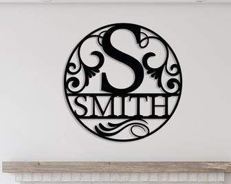 Custom Metal Last Name Monogram, Personalized Letter Sign, Metal Scroll Decor, Farmhouse Decor - Thegiftio UK