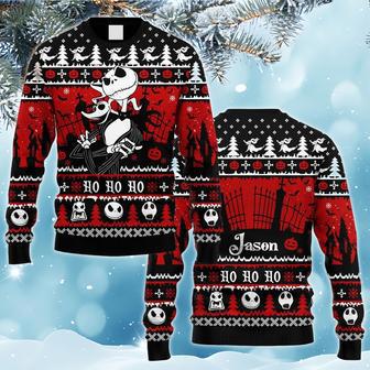 Customized Jack And Zero Nightmare Before Xmas Ugly Xmas Sweater, Jack Skel-lington Sweatshirt | Favorety UK