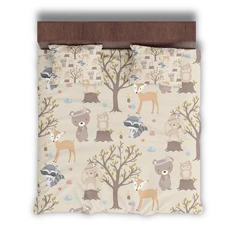 Cute Animal Lovers Forest Boho Woodland Paper Pattern 3 Pieces Bedding Set - Seseable