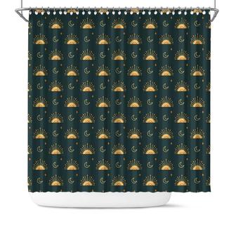 Cute Celestial Pattern On Green Backgroud Boho Tribal Decor Shower Curtain - Seseable