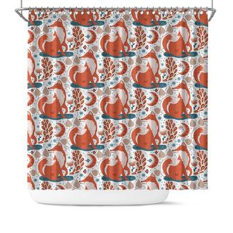 Cute Fox And Moon Flowers Pattern Nordic Boho Shower Curtain - Seseable