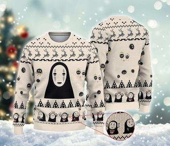 Cute Kaonashi No Face Ugly Xmas Sweater, Spirited Away Movie Sweatshirt, Japanese Manga All Over Print Sweater | Favorety