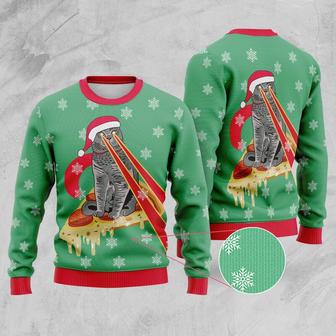 Drax Pizza Cat With Laser Eyes Ugly Christmas Sweater, Cat Christmas Jumper Movie, Cat Pizza - Thegiftio UK