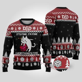 Dungeons and Dragons Christmas Ugly Sweater, Cat DND Dice Game Sweatshirt, It's Fine I'm Fine Everything is Fine Shirt | Favorety DE