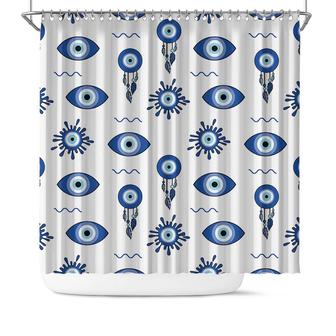 Evil Eyes Pattern And Dream Catchers Boho Shower Curtain - Seseable