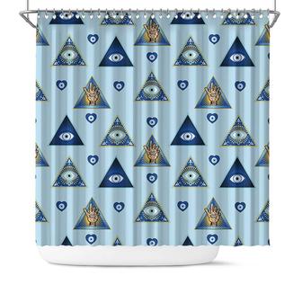 Evil Eyes Triangle Boho Pattern Tribal Shower Curtain - Seseable