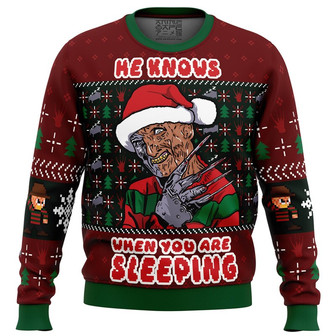 Freddy Krueger Ugly Sweater, Freddy Krueger Horror Ugly Christmas Sweater, Nightmare on Elm Street Christmas Sweater - Thegiftio UK