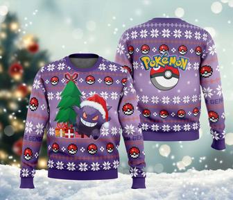 Gen-gar Poke-mon Ugly Christmas Sweater, Anime Cartoon Winter Xmas Sweatshirts, Japanese Manga Allover Print Sweater | Favorety AU