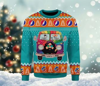 Grateful Bear Bus Ugly Christmas Sweater, Cute Bear Sweatshirt, Cartoon All Over Print Sweater | Favorety