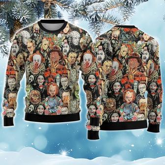 Happy Halloween Christmas Ugly Sweater, Horror Characters Sweatshirt, Halloween Movie All Over Print Sweater | Favorety