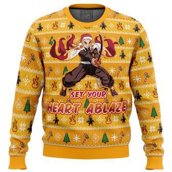 Heart Ablaze Rengoku Demon Slayer Christmas Sweater, Ugly Christmas Sweater For Men Women | Favorety