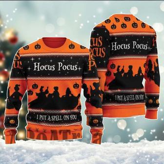 Hocus Pocus Ugly Xmas Sweater, I Put A Spell On You Sweatshirt, Sanderson Sisters All Over Print Sweater | Favorety DE