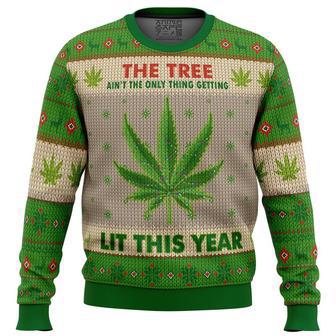 Lit This Year Weed Ugly Christmas Sweater, Ugly Christmas Sweater For Men Women, ShopKetharses Shop | Favorety