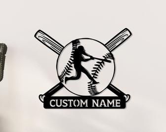 Metal Custom Name Baseball Wall Sign, Personalized Baseball Bat and Ball Wall Decor - Thegiftio UK