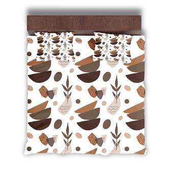 Minimalist Style Brown Color Abstract Boho Seamless Pattern 3 Pieces Bedding Set - Seseable
