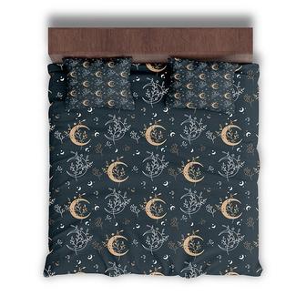 Moon Night Boho Celestial Art Pattern 3 Pieces Bedding Set - Seseable