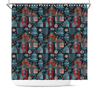 Night Home In Forest Boho Nordic Dark Shower Curtain | Seseable CA