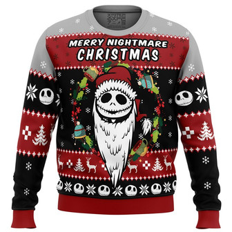 Nightmare Before Christmas Ugly Sweater, Jack Skellington Ugly Christmas Sweater, Jack Skellington Santa Claus Christmas Sweater - Thegiftio UK