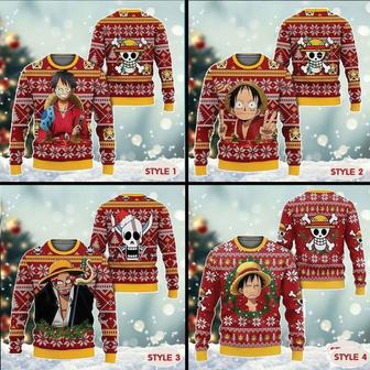 One Pie-ce Ugly Christmas Sweater, Anime Winter Xmas Sweatshirts, Japanese Manga All Over Printed Sweater | Favorety