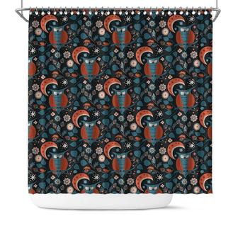 Owl Nordic Nights Dark Moon Boho Pattern Bohemian Shower Curtain | Seseable CA