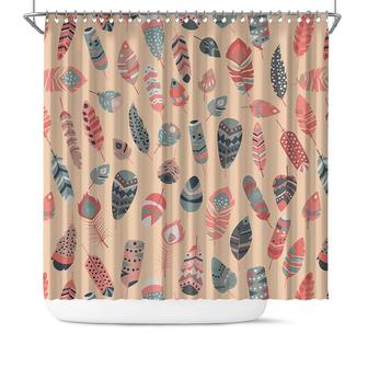 Pattern Feathers Multicolor Boho Style Bohemian Tribal Shower Curtain | Seseable CA