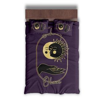 Custom Magic Hand Moon And Sun Bedding Set, Custom Name, Golden Bohemian, Personalized 3 Pieces Bedding Set | Seseable CA
