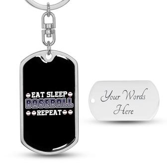 Custom Eat Sleep Baseball Repeat Keychain With Back Engraving | Cool Birthday Gifts For Baseball Lover | Personalized Baseball Dog Tag Keychain - Seseable