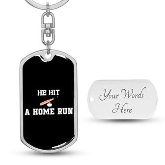 Custom He Hit A Home Run Keychain With Back Engraving | Cool Birthday Gifts For Baseball Lover | Personalized Baseball Dog Tag Keychain - Seseable