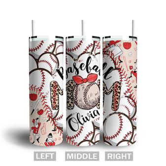 Custom Baseball Mom Leopard Tumbler | Custom Name | Gifts Idea For Baseball Mom | Personalized Baseball Mom Skinny Tumbler - Seseable