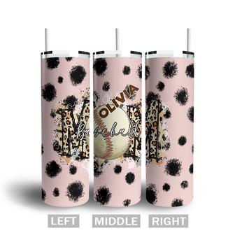Custom Leopard Baseball Mom Tumbler | Custom Name | Gifts For Baseball Mom | Personalized Baseball Mom Skinny Tumbler - Seseable