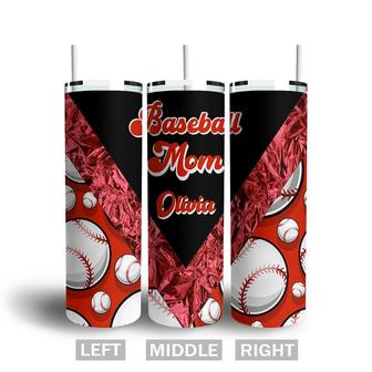 Custom Red Baseball Mom Skinny Tumbler | Custom Name | Baseball Mom Gifts | Personalized Baseball Mom Skinny Tumbler | Seseable CA