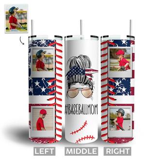 Custom US Flag Baseball Mom Tumbler | Custom Photo | Gifts For Baseball Mom | Mothers Day | Personalized Baseball Mom Skinny Tumbler - Seseable
