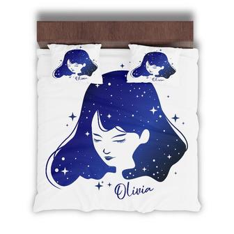 Custom Beautiful Girl Bedding Set, Custom Name, Universe, Bohemian Art, Personalized Boho 3 Pieces Bedding Set - Seseable
