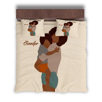Custom Black Mother Son Bedding Set, Custom Name, Boho Style, Personalized Boho 3 Pieces Bedding Set - Seseable