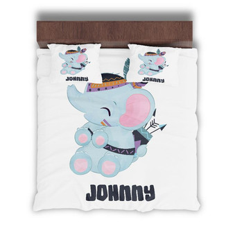 Custom Boho Animal Elephant Bedding Set, Custom Name, Baby Gift, Personalized Boho 3 Pieces Bedding Set | Seseable CA